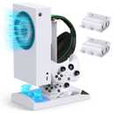Charger Stand Cooling Fan for Xbox Series S Console/Controller,Dual Cooler System Charging Dock Accessories with 2*Rechargeable Battery,Earphone Mounts, Brackets&Stands for Xbox Series S Protectors (White)