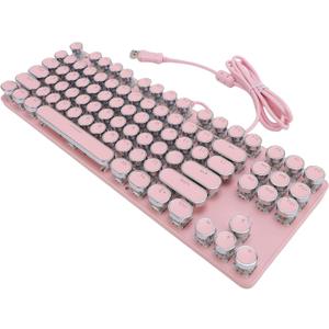 PUSOKEI Gaming Keyboard, 87 Key RGB Backlit Mechanical Keyboard with Blue Switch and Anti Fade Keycaps, Plug and Play USB Keyboard for Business and Home Use (Rosy)