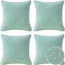 Decorative Outdoor Waterproof Throw Pillows with Inserts, Set of 4, 18" x18" Pillows for Patio, Backyard, Bed, Couch, and Patio Furniture, Aqua Green