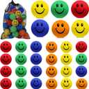 Soulchen 30pcs Foam Ice Hockey Pucks Diameter 3" Thickness 1" Happy Emotion Knee Indoor Ice Hockey Pucks with Mesh Bag for Practicing and Classic Training Birthday Gift Decoration