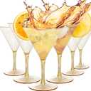Liacere Martini Glasses Set of 6-11oz Plastic Gold Plastic Martini Glasses-Goblets&Chalices Elegant Colors,Hand-Blown,Art Deco Cocktail Colored Coupes For Manhattan,Cosmopolitan,SidecarSummer Party
