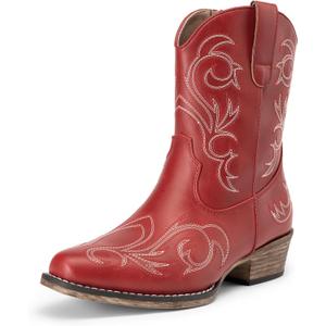 DREAM PAIRS Women's Cowboy Cowgirl Western Boots Embroidered Stitched Ankle Boots Square Toe Chunky Heel Fashion Short Booties with Zipper (7)