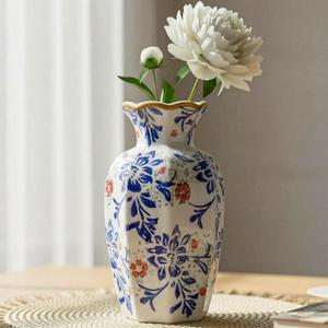LemonRoad 9.5 Inch Vintage Ceramic Vase Chinoiserie Blue and White Flower Vase Porcelain Decorative Antique for Living Room Kitchen Bedroom Decor Table Centerpiece