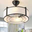 SYDACG 20" Caged Ceiling Fans with Lights, Black and White Fandelier Ceiling Fan with Light, Farmhouse Rustic Chandelier Fan Remote Control, 6 Speeds for Bedroom, Nursery, Living Room