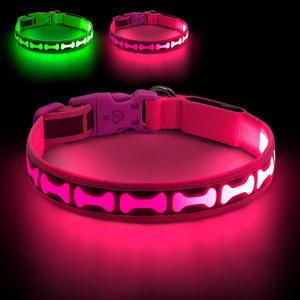 Flashseen Light Up Dog Collars, Adjustable LED Dog Collar Rechargeable, Glow in The Dark Dog Collars Super Bright Glow Collars for Night Walking for Dogs (Pink, Small)
