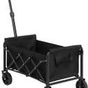 Lightweight Portable Heavy Duty Folding Beach Wagons with Wheels Outdoor Utility Carts for Grocery, Camping, Shopping, Sports, Gwith Large Capacity Black