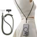 TORRAS Phone Lanyard Crossbody with 2 Phone Tabs, Adjustable Anti Theft Phone Strap for All Phones, Premium Metal Buckles, Skin-Friendly, Universal Phone Neck lanyard for Women and Men, Olive Green, 14inchs-30inchs