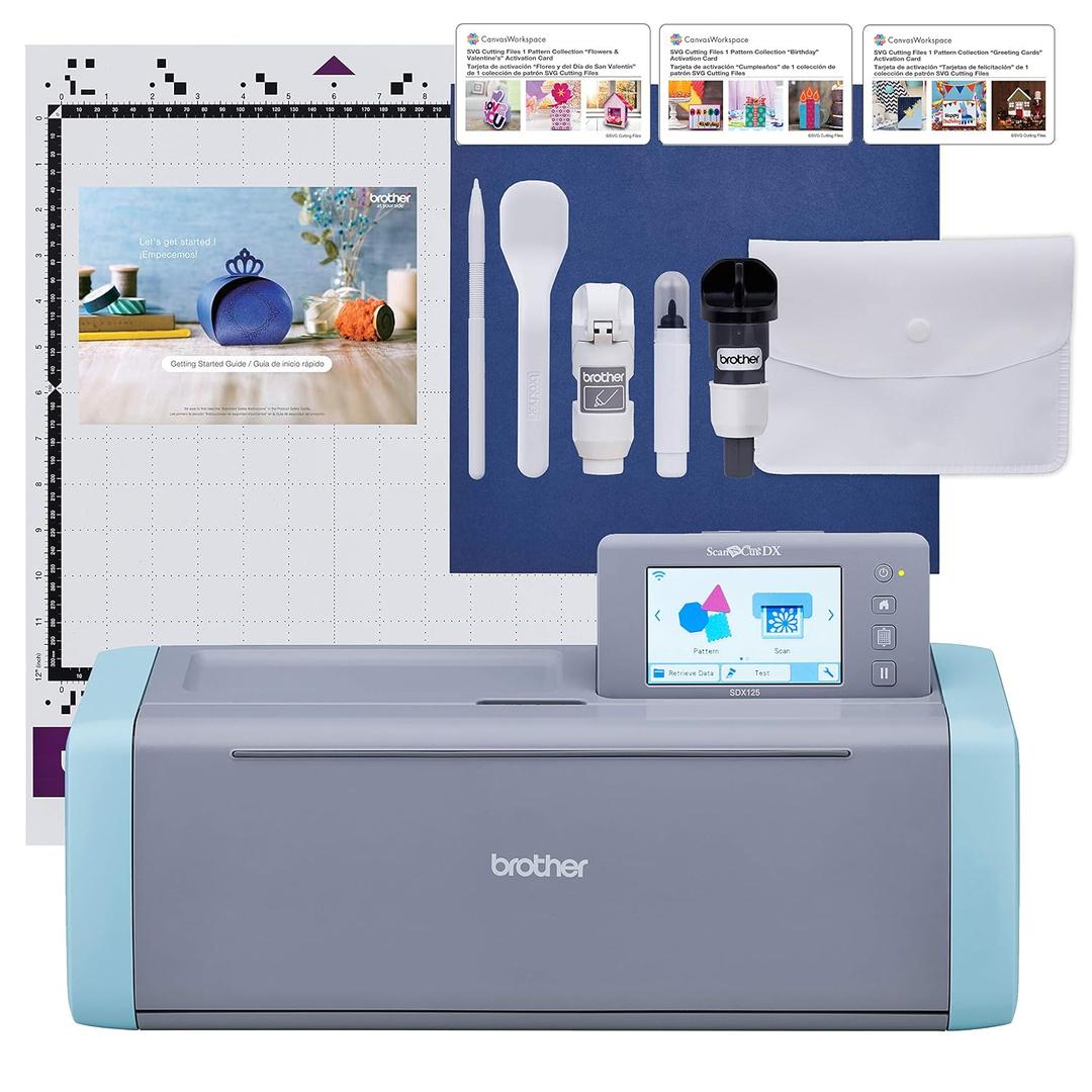 Brother ScanNCut SDX125E Electronic DIY Cutting Machine with Scanner, Make Custom Stickers, Vinyl Wall Art, Greeting Cards and More with 682 Included Patterns, Grey/Aqua