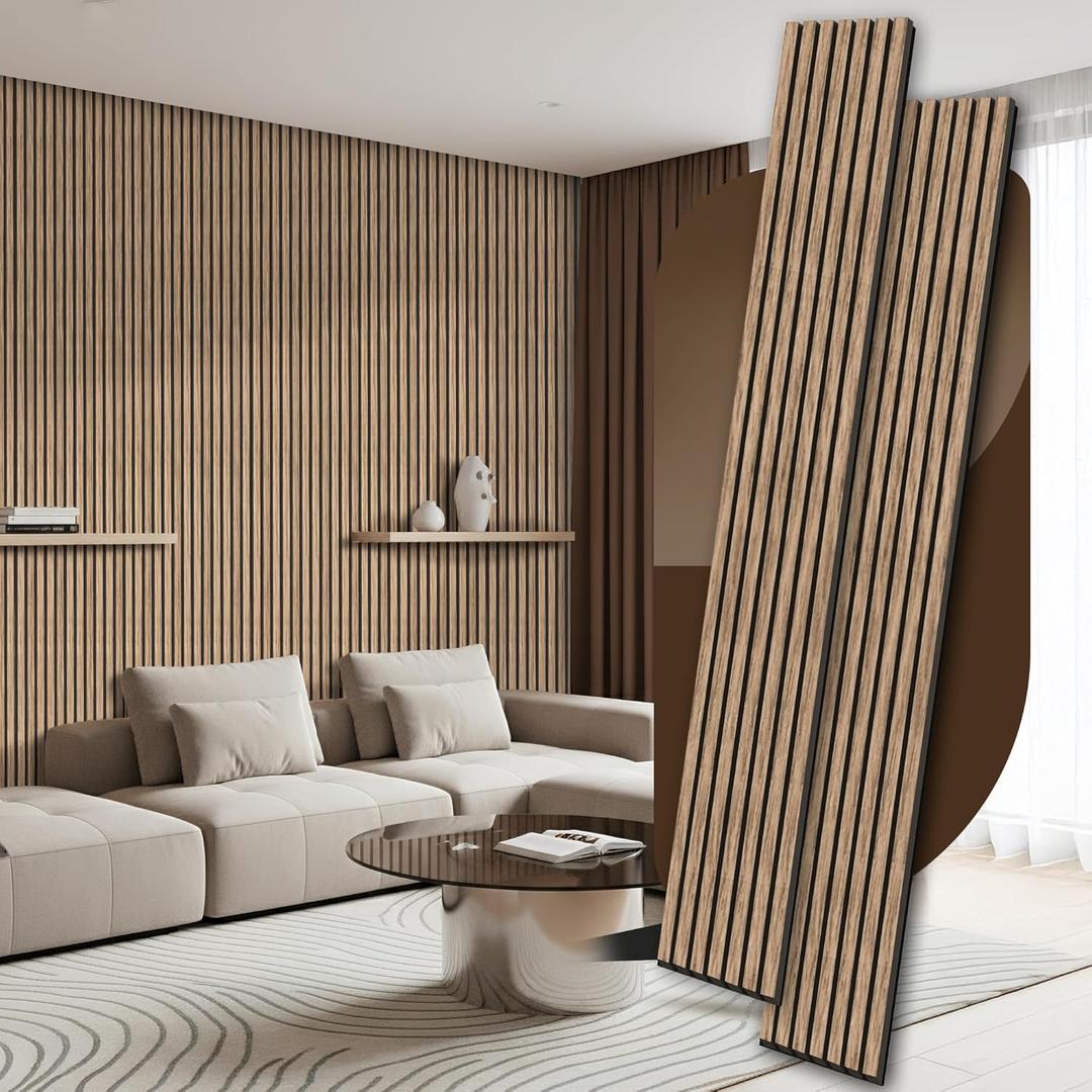 2 Pack Wood Panels for Wall, 106.3"  11" Wood Slat Acoustic Panels for Wall, Soundproof Panels, 3D Fluted Panels for Interior Wall Decor (Natural Walnut)