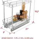 OCG Slide Out Cabinet Organizer for Narrow Cabinet (9" W X 21" D), 2 Tier Pull Out Shelves Slim Sliding Cabinet Organizer and Storage, Chrome