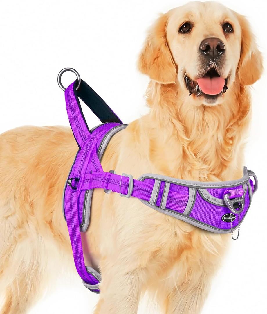 ADVENTUREMORE Dog Harness for Large Dogs No Pull, Sport Dog Halter Harness Reflective Breathable Dog Vest Escape Proof Dog Harness with Easy Control Front Clip Handle for Training Walking XL Purple
