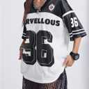 Verdusa Women's Y2k Jersey Shirt Baggy Shirt Oversized Tshirts Leopard Print V Neck Tshirt Tops (S)