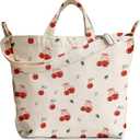 Gemfit Canvas Crossbody Tote Bag for Women – Cute Large Shoulder Bags with Zipper Interior Pocket Adjustable Long Strap for Work, Shopping, Travel, Reusable Grocery, Cherry