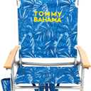 Tommy Bahama 2-Pack 5-Position Classic Lay Flat Backpack Beach Chair with Cooler and Cup Holder, Portable Folding Beach Chair for Tanning, Blue Tropical Leaves