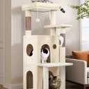 Globlazer Cat Tree Tower for Indoor Cats, 50-inch Adult Cat Tree House for Large Adult Cats with Steps, Scratching Post, 2 Cat Caves, Dangling Toys, FC50, Beige