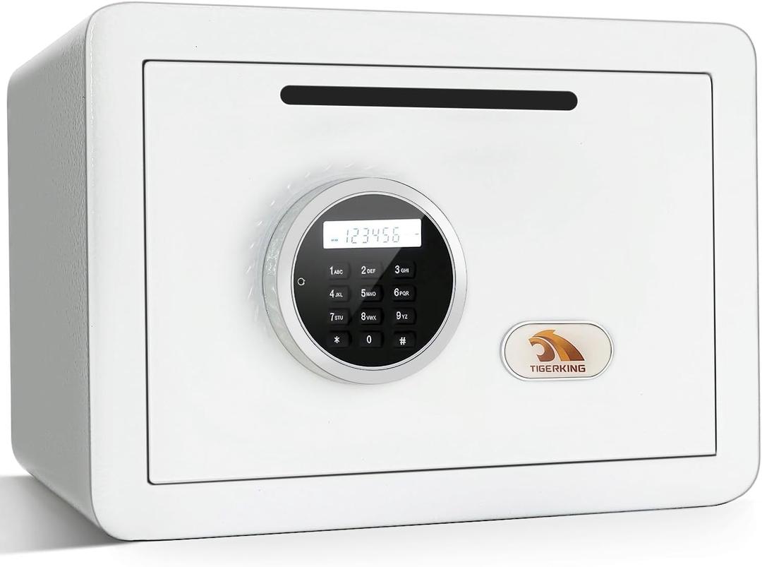 TIGERKING Drop Safe, Digital Safe With Keypad, White Small Safe Box- Deposit Cash Easily, Money Security Box For Home, Business, 1.2 Cubic Feet