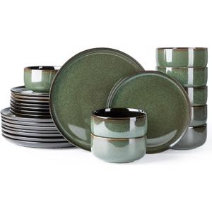 LERATIO Ceramic Dinnerware Sets for 8,Stoneware Plates and Bowls Sets,Reactive Glaze Dishes Set,Highly Chip and Crack Resistant | Dishwasher,Microwave & Oven Safe Dishes set,Service for 8-Green(24pcs)