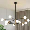 KAISITE Modern Chandelier 12-Light Sputnik Chandeliers Black and Gold Chandelier Light Fixtures for Dining Room Over Table Mid Century Height Adjustable High Ceiling Kitchen Farmhouse Chandelier