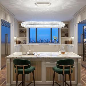 HAIXIANG LED Ring Chandelier Oval Rings Pendant Lights for Dining Table Kitchen Island Remote Dimmable Hanging Light Chandeliers for Entryway Living Room Crystal Lighting Silver, Oval: Length 39.3"