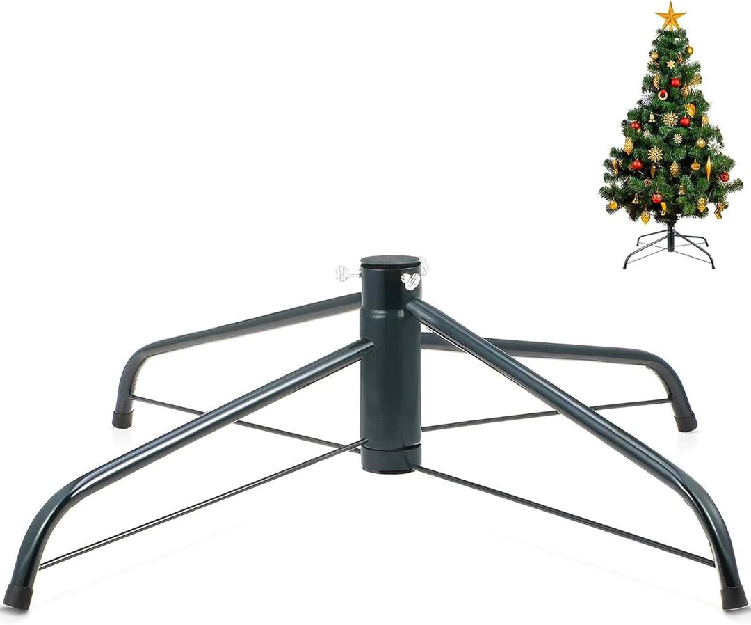 KUANVE Metal Christmas Tree Stand, 12 Inch Foldable Xmas Tree Stand Base for 1-3 Ft Christmas Artificial Tree, Replacement Christmas Tree Holder Fit Under 0.87 Inch Pole Xmas Fake Tree