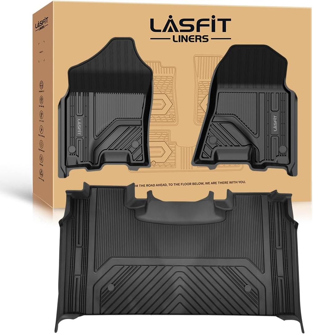 LASFIT Floor Mats 2019-2024 for Ram 1500 Crew Cab (NOT Fit for Classic Model) with Folded Rear Under-Seat Storage 4 Full Size Doors Bucket Seat, All Weather TPE Custom Fit 1st & 2nd Row, Black