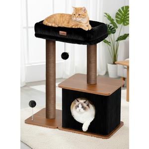Modern Cat Tree for Indoor Cats, Nordic Loft Style, Wooden Cat Tower with Sisal Scratching Posts, Soft Padded Beds & Cozy Condos, Floor-Mounted for Kittens & Adult Cats