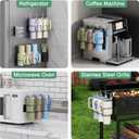 Magnetic Cup Holder for Fridge, Aufworld Tumbler Organizer Fits 20/30/40 oz Stanley Cups, Accessory Storage with Lid & Straw Holder, Space-Saving Storage Rack for Kitchen Fridge (Black-Cup Holder Set)