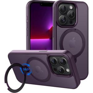 CACOE Magnetic Case for iPhone 13 Pro 6.1 inch with 360 Rotatable Ring Stand, Compatible with MagSafe Car Phone Mount, Cover Phone Holder for Desk Meeting/VideosDark Purple