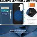 SHIELDON Case for Galaxy S26+ Plus 6.7", Genuine Leather Magnetic Closure Wallet, RFID Blocking Credit Card Holder, Kickstand Shock Absorbing Cover Compatible with Galaxy S26+ 2026 - Royal Blue