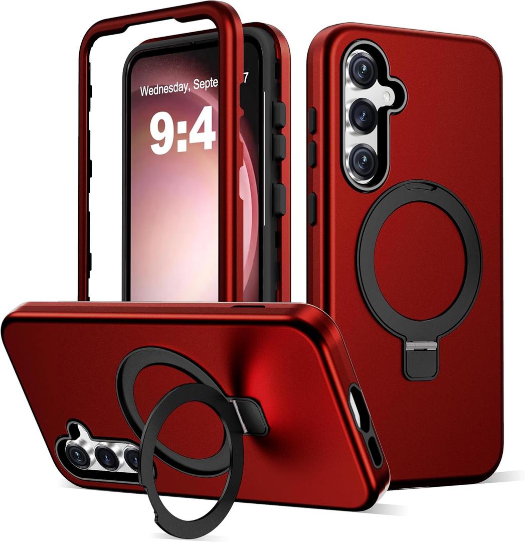 Designed for Samsung Galaxy S23 Case with Magnetic Ring Stand [Compatible with Mag-Safe][Military Grade Drop Protection][Build in Kickstand] Shockproof Galaxy S23 Phone Case 6.1",Red