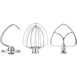 Stainless Steel Accessories for KitchenAid 4.5-5 Qt Tilt Head Stand Mixer, Includes 6 Wire Whisk, Flat Beater, Dough Hook for KitchenAid, Dishwasher Safe and Heavy Duty, Fits for KSM45, KSM150