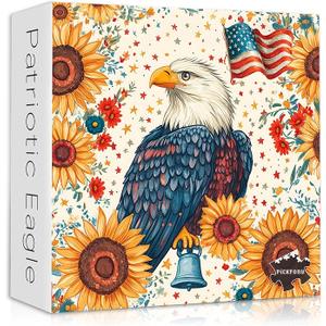 American Flag Eagle Puzzles for Adults 1000 Pieces, Bird Sunflower Jigsaw Puzzles, United States Country Patriotic Puzzles Faith, Majestic Bald Eagle with Liberty Bell Floral
