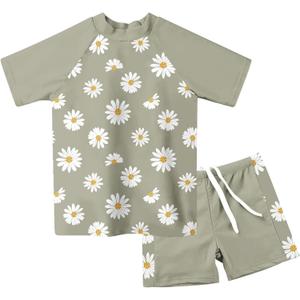 Lovekider Girls Swimsuits Two Piece Rash Guard Set Short Sleeve Bathing Suit Liner Swimwear with Sun Protection, Size XL