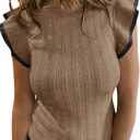 Saodimallsu Womens Summer Sleeveless Sweaters Vest Slimming Crewneck Cable Knit Ruffle Sweater Tank Tops Casual Work Tops (Small, Brown)