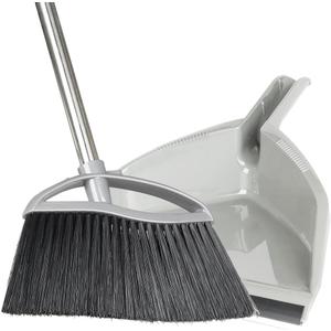 Soft Bristle Broom and Dustpan Combo Set, Long Handle Indoor Broom with Dustpan Set for Kitchen Hardwood Room Office and All Household Floor Cleaning (Gray)
