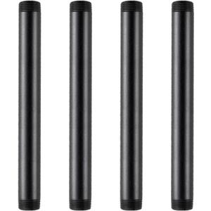 AGUTEAAGUTEA Black extension tube, 1/2" x 10" external threaded pipe, painted iron pipe, metal pipe fittings, suitable for DIY industrial-style furniture decoration. (Pack of 4) 1/2x10 INCH