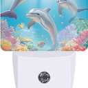 Night Light Dolphin in Colorful Underwater World Night Lights Plug into Wall Smart Dusk to Dawn Sensor 0.5W Energy Efficient Led Lamp for Men Women Bedroom Bathroom Hallway Stairway Decor