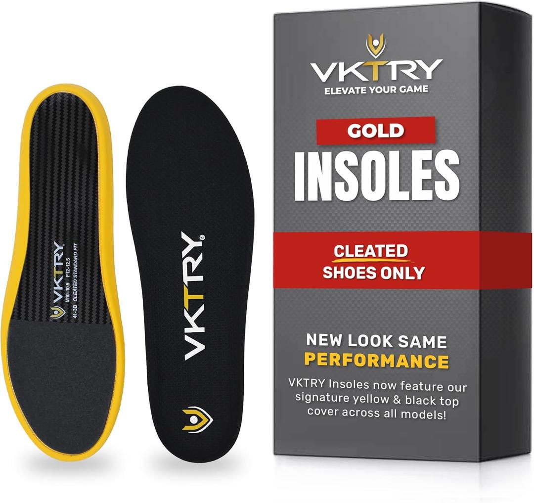 VKTRY Gold for Cleated Shoes - Carbon Fiber Performance Insoles Customized Athletic Inserts for Football, Baseball, Soccer, Golf, Lax & More | Run Fast, Jump High, US M6-6.5, W8-8.5, 121-170lb