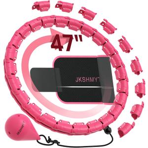 JKSHMYT Smart Weighted Fit Hoop Plus Size for Adults Weight Loss, Hula Circle-2 in 1 Infinity Fitness Hoop, 24 Links Detachable & Size Adjustable, with Waist Trainer for Women Pink
