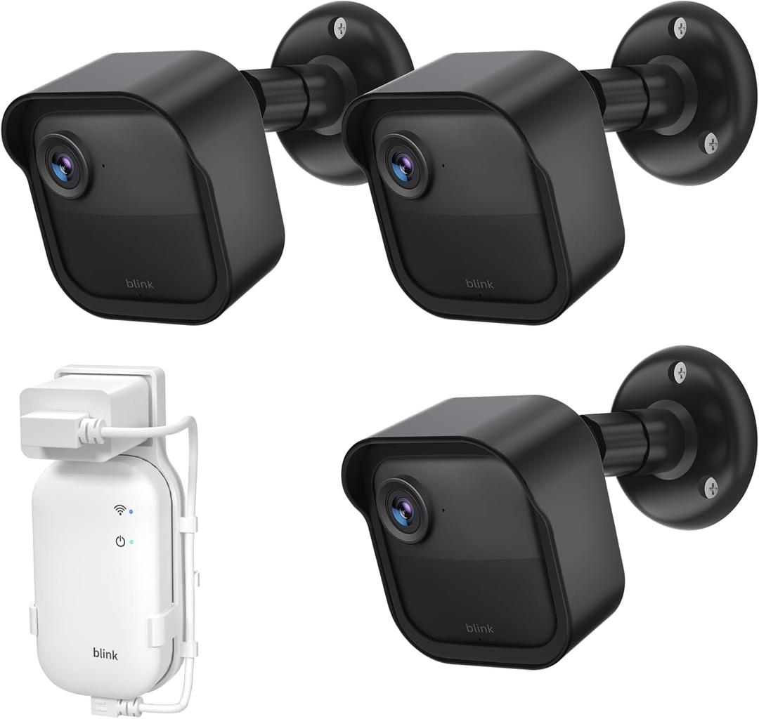 Blink Outdoor Camera Wall Mount Compatible with 2K+ & 4th Gen,3 Pack Weatherproof Protective Housing,360 Degree Adjustable with Sync Module Core Outlet Mount for Blink Camera System (Black)