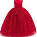 Flower Girls Tulle Dress Bridesmaid Sparkle Wedding Pageant Dresses Princess Birthday Party, Size 150, 6/7 yrs old