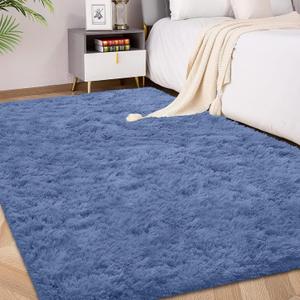 FVVRAX 3x5 ft Ultra Soft Shag Area Rug - Plush Fluffy Non-Shedding Carpet for Bedroom & Living Room, Modern Home Decor Bedside Runner for Kids Nursery Dorms, Easy Clean, Cobalt Blue