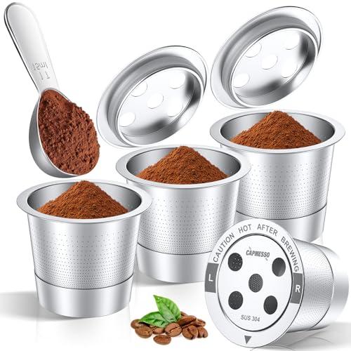 CAPMESSO Reusable K Cups for Keurig: 2026 Updated All Stainless Steel Coffee Pods with 5 Holes for Keurig K Supreme, K Slim, K Duo Gen 2 Multistream Coffee Maker with Scoop, Zero Plastic (4 Pack)