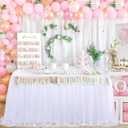 White Tulle Table Skirt for Rectangle Tables 6FT Table Skirting 2 Layer Birthday Party Tutu Table Cloth for Baby Shower Party Supplies (L6(ft)* H30in, White + Led Light)