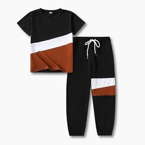 Boys Clothes 2 Piece Color Block Short Sleeve Tops & Pants Kids Boys Summer Fall Clothing Set, Size 7-8T
