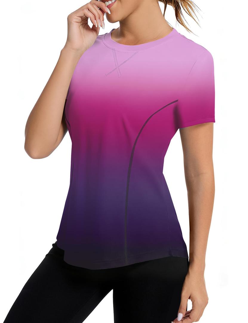 Avoogue Women's Short Sleeve Workout Tops Quick Dry Athletic UPF50+ Sun Protection Shirts Gym Hiking Running Yoga Clothes Size XL