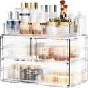 ZHIAI Stackable Cosmetic Organizer, Acrylic Cosmetic Organizer for Dresser, Vanity, Kitchen Cabinet, Bathroom, Under Sink, Home Organization and Storage (1 Top 3 Drawers)