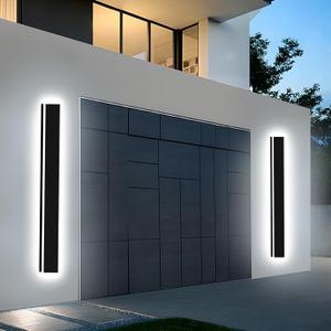 Upgraded 31inch 2pcs Modern Outdoor Wall Light,4.33 Inch Wide Dimmable Linear Outdoor Wall Sconce Waterproof Ip65,Black LED Exterior Long Lights for Garage Front Door Exterior Wall Lights