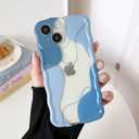 DEFBSC for iPhone 14 Plus/15 Plus Case, Cute Clear Wavy Art Design Aesthetic Pattern Phone Case for Women Girls, Wave Frame Durable Protective Cover Full Camera Protection Bumper, Blue