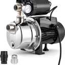 Hanchen 3/4 HP Shallow Well Pump with Pressure Tank, Automatic Booster System, Self-Priming Stainless Steel Jet Pump with Water Flow Switch Water Pressure Switch